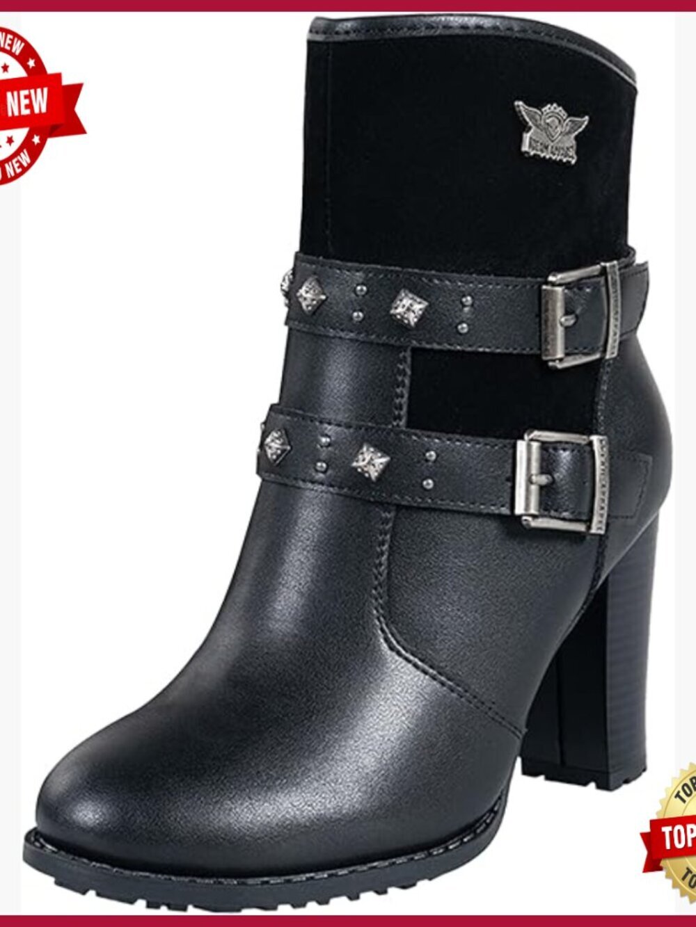 Womens Motorcycle Boots with Side Zipper Chunky Heel